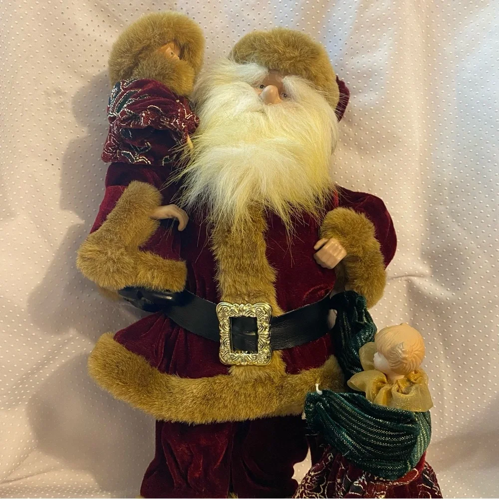 Festive Santa Claus With‎ Children Holiday Figurine - Red Musical Vintage No Key
